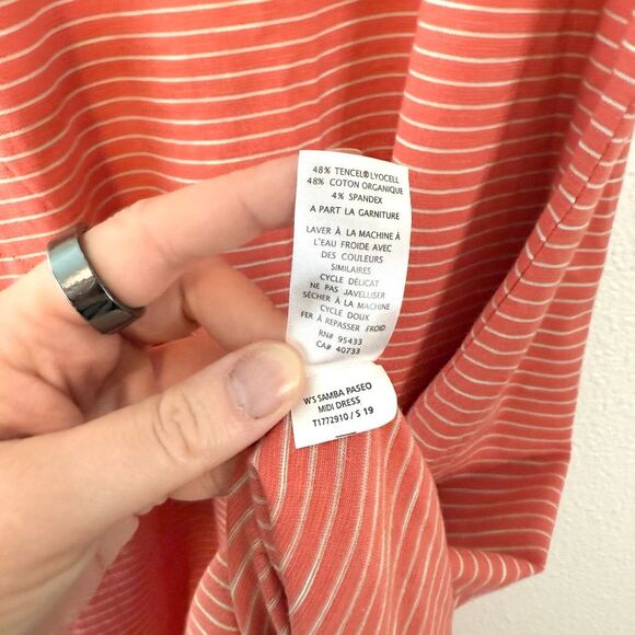 Toad & Co Samba Paseo Coral Striped Tank Midi Dress Size Medium - Picture 7 of 8